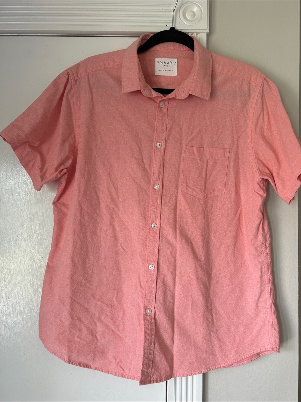 Primark preppy size Large Men's Short-Sleeve Button-Down Shirt in Coral Pink
